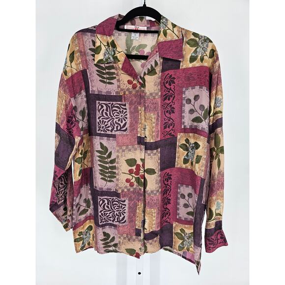 Silk Xposure Womens Sz M 100% Silk Long Sleeve Button Up Blouse Floral - Picture 1 of 4